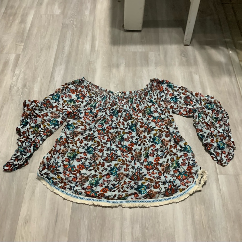 Hayden Blue Red Pink Floral Off Shoulder Top Blouse Sz L